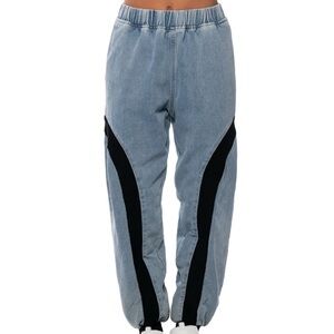 CURVE EFFECT RIBBED TRIM DENIM JOGGER. Size Medium.